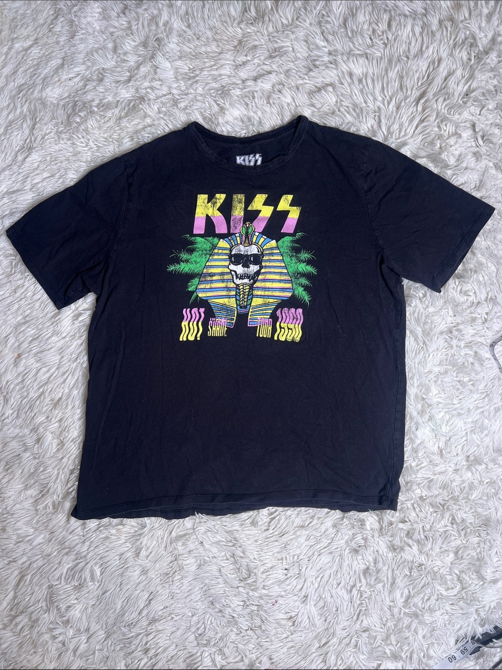 Kiss Black Tee with Neon Pharaoh Skull Graphic